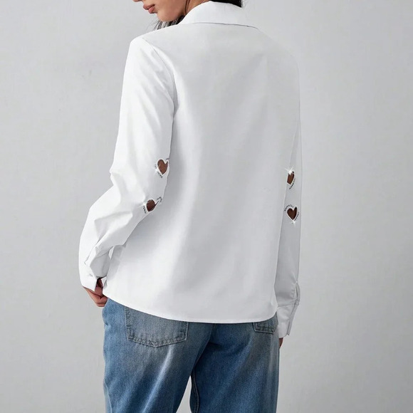 White Casual Women's Shirt With Embroidery - Picture 2 of 7
